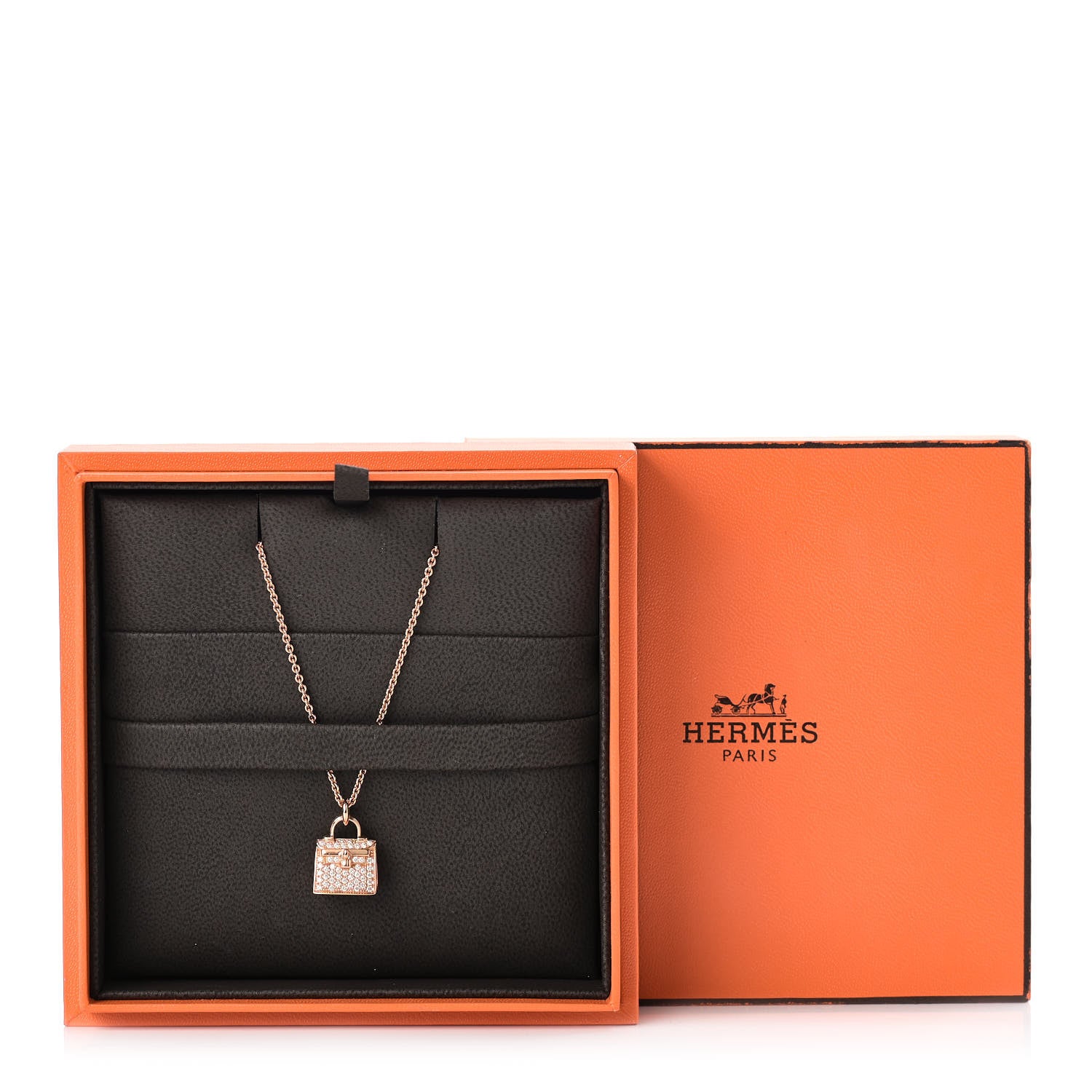 Hermes 18K Rose Gold Diamond Kelly Amulette Pendant Necklace 5 of 5