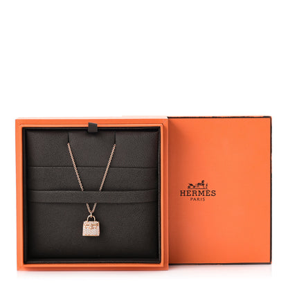 Hermes 18K Rose Gold Diamond Kelly Amulette Pendant Necklace 5 of 5