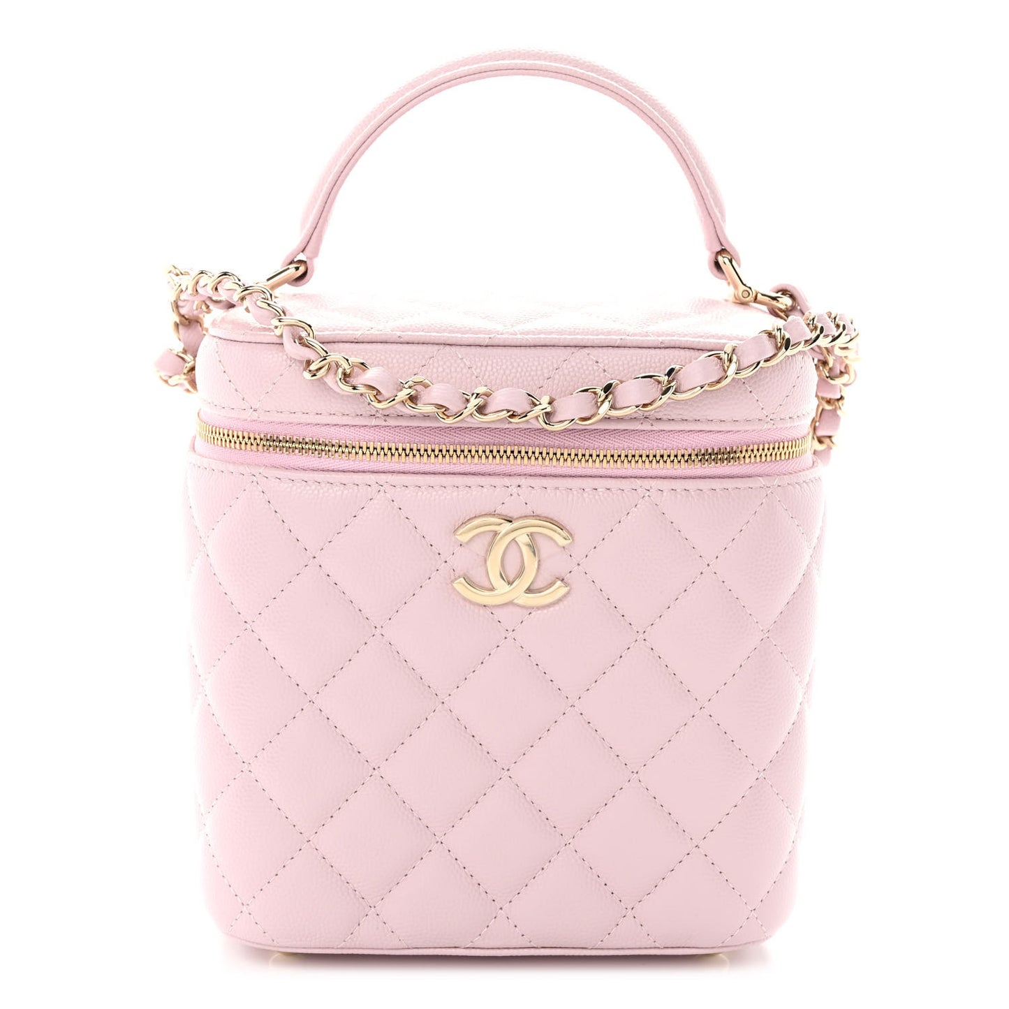 Caviar Quilted Small Top Handle Vanity Case With Chain Light Pink
