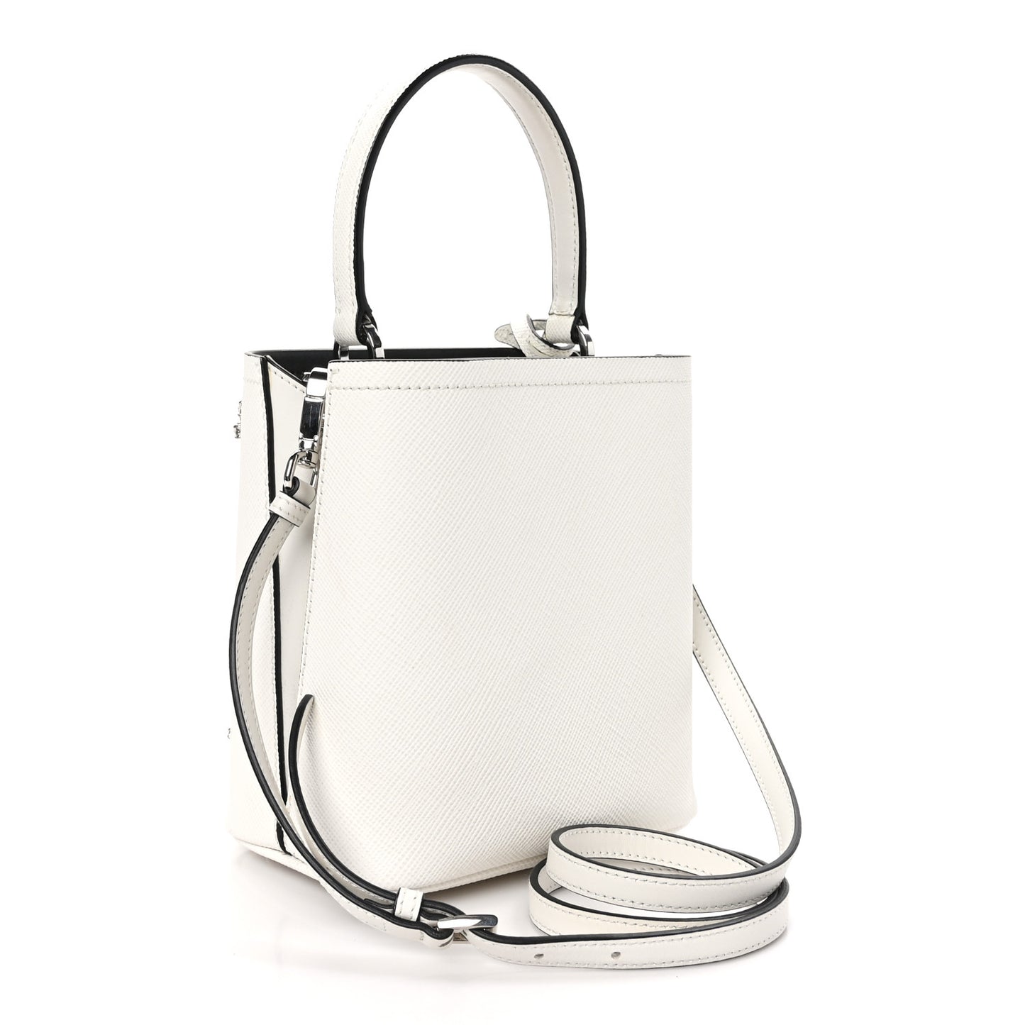 Saffiano Cuir Crystal Small Panier Bucket Bag White Black