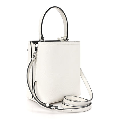 Prada Saffiano Cuir Crystal Small Panier Bucket Bag White Black 3 of 9