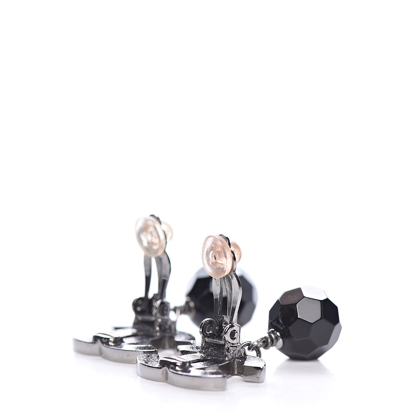 Ruthenium CC Bead Drop Clip On Earrings Black