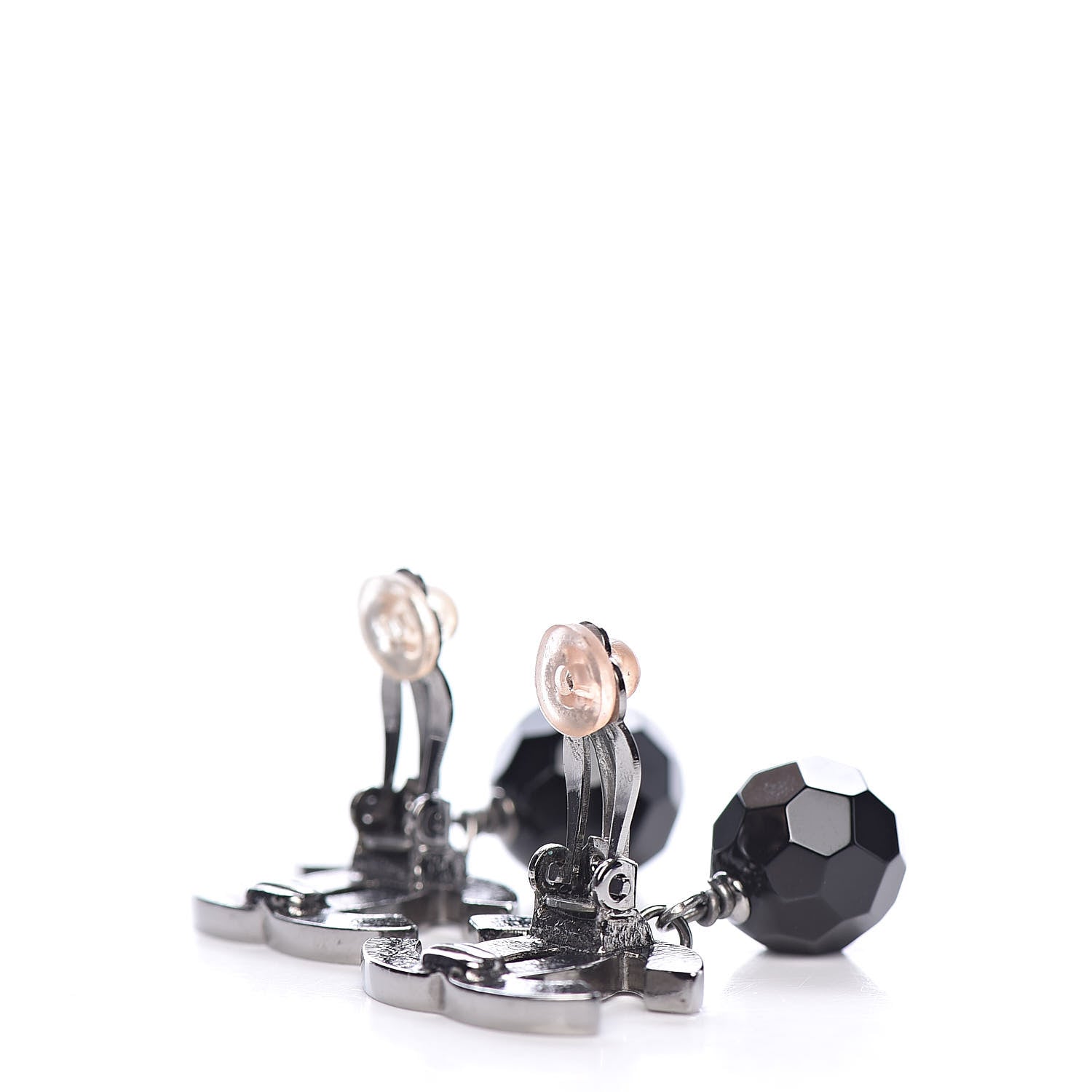 Chanel Ruthenium CC Bead Drop Clip On Earrings Black 3 of 5