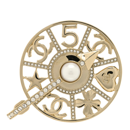 Chanel Crystal Pearl CC Charms Brooch Pearly White Gold 1 of 3
