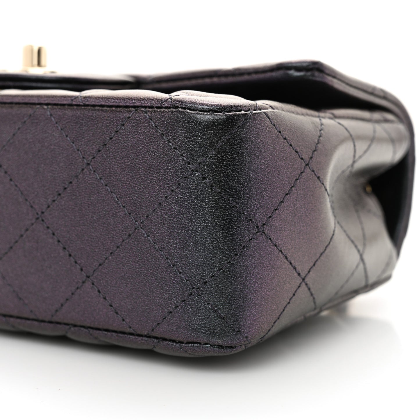 Iridescent Lambskin Quilted Mini Rectangular Flap Black