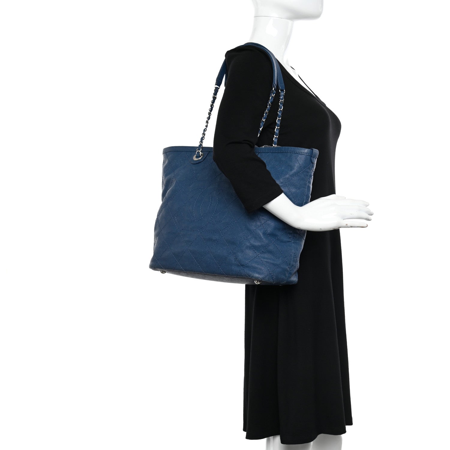 Chanel Grained Calfskin Quilted Small Daily Shopping Tote Blue 2 of 12