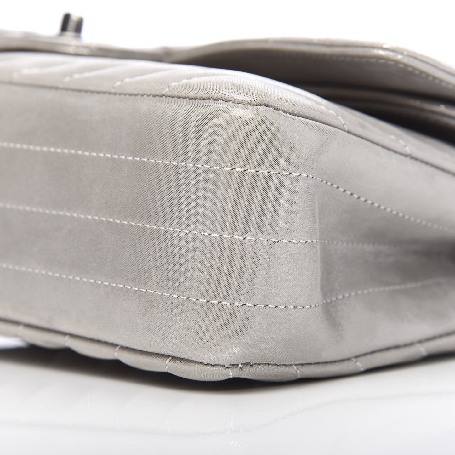 Iridescent Calfskin Chevron Quilted Medium Double Flap Silver