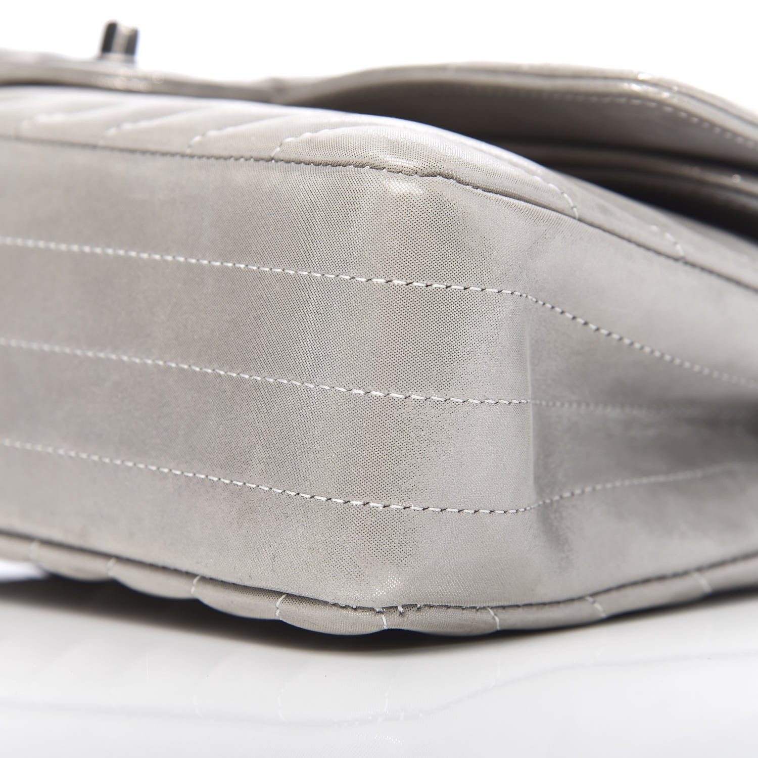 Chanel Iridescent Calfskin Chevron Quilted Medium Double Flap Silver 10 of 12