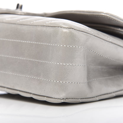 Chanel Iridescent Calfskin Chevron Quilted Medium Double Flap Silver 10 of 12