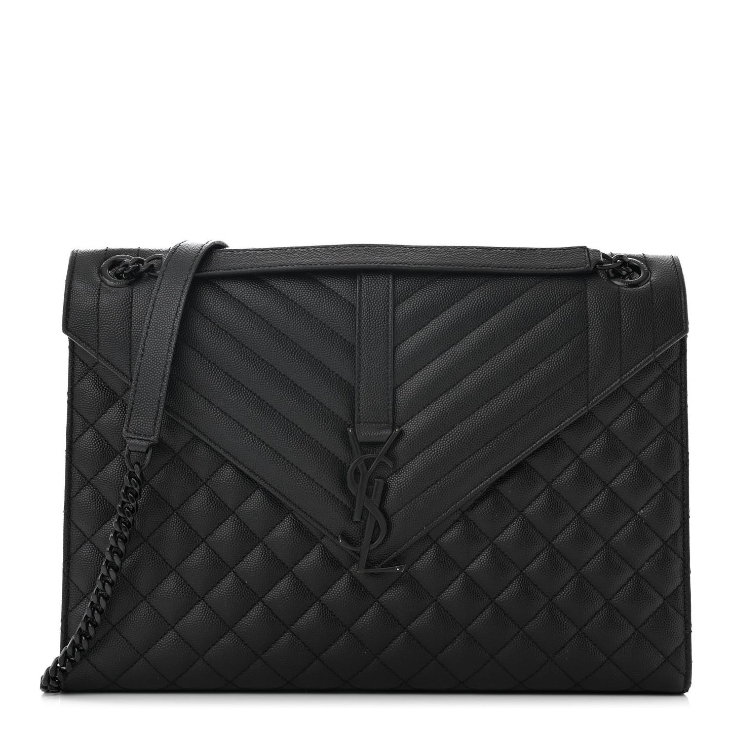 Grain De Poudre Textured Mixed Matelasse Large Triquilt Monogram Monochrome Satchel Black