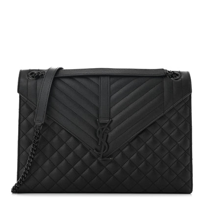 Saint Laurent Grain De Poudre Textured Mixed Matelasse Large Triquilt Monogram Monochrome Satchel Black 1 of 10