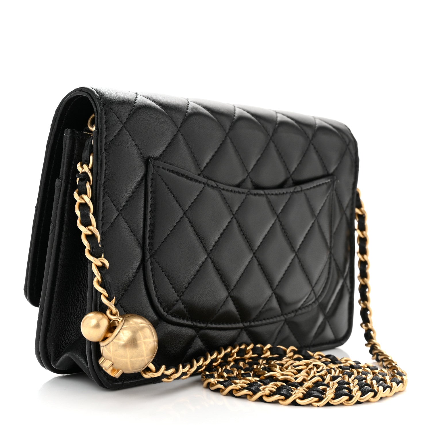 Chanel Lambskin Quilted CC Pearl Crush Wallet on Chain WOC Black 3 of 12