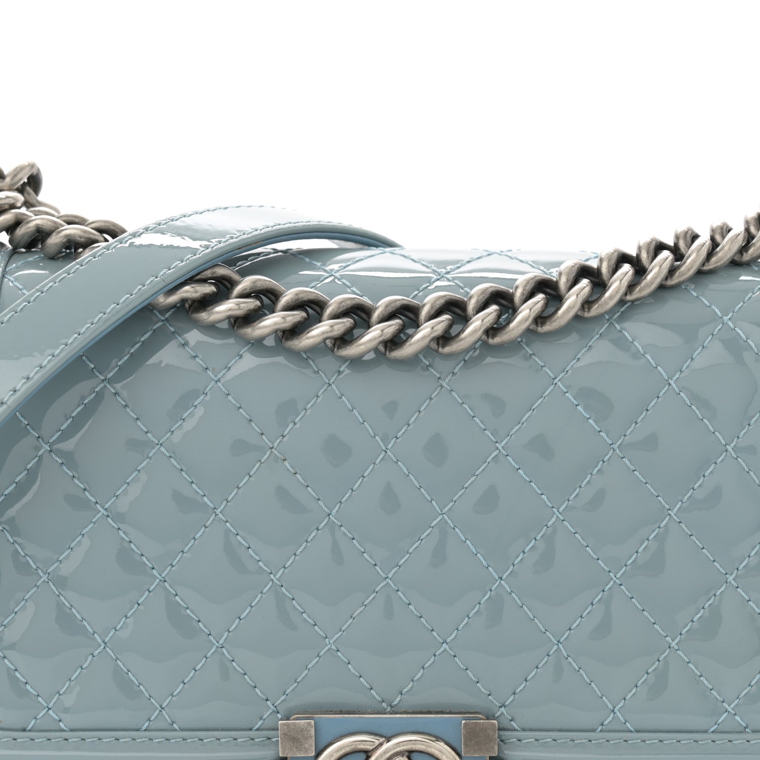 Chanel Patent Calfskin Medium Plexiglass Boy Flap Light Blue 8 of 16