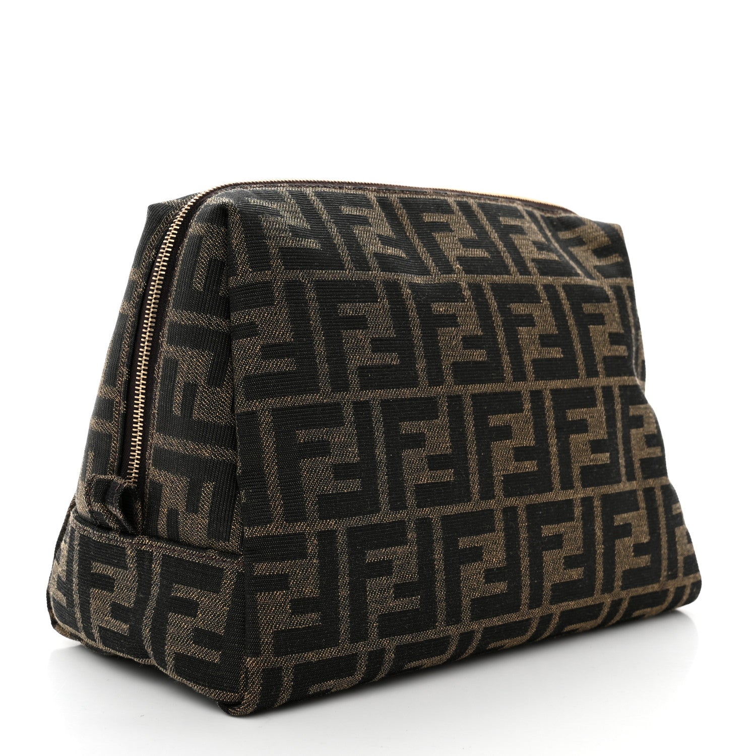 Fendi Fabric Jacquard FF 1974 Medium Trapezoid Beauty Pouch Tobacco Moro Black 3 of 7