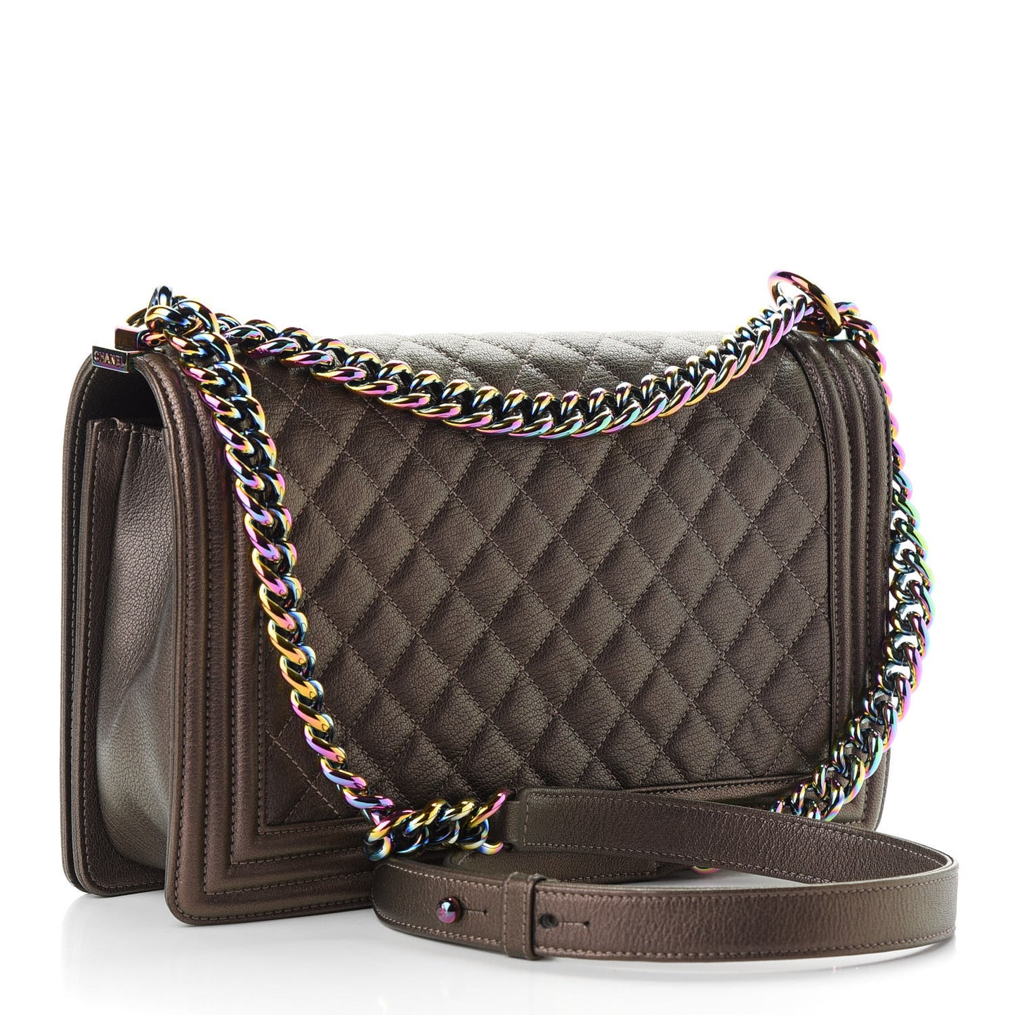 Iridescent Goatskin Quilted New Medium Boy Flap Dark Gold
