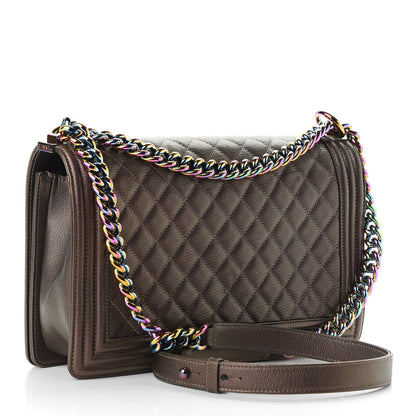 Chanel Iridescent Goatskin Quilted New Medium Boy Flap Dark Gold 3 of 9