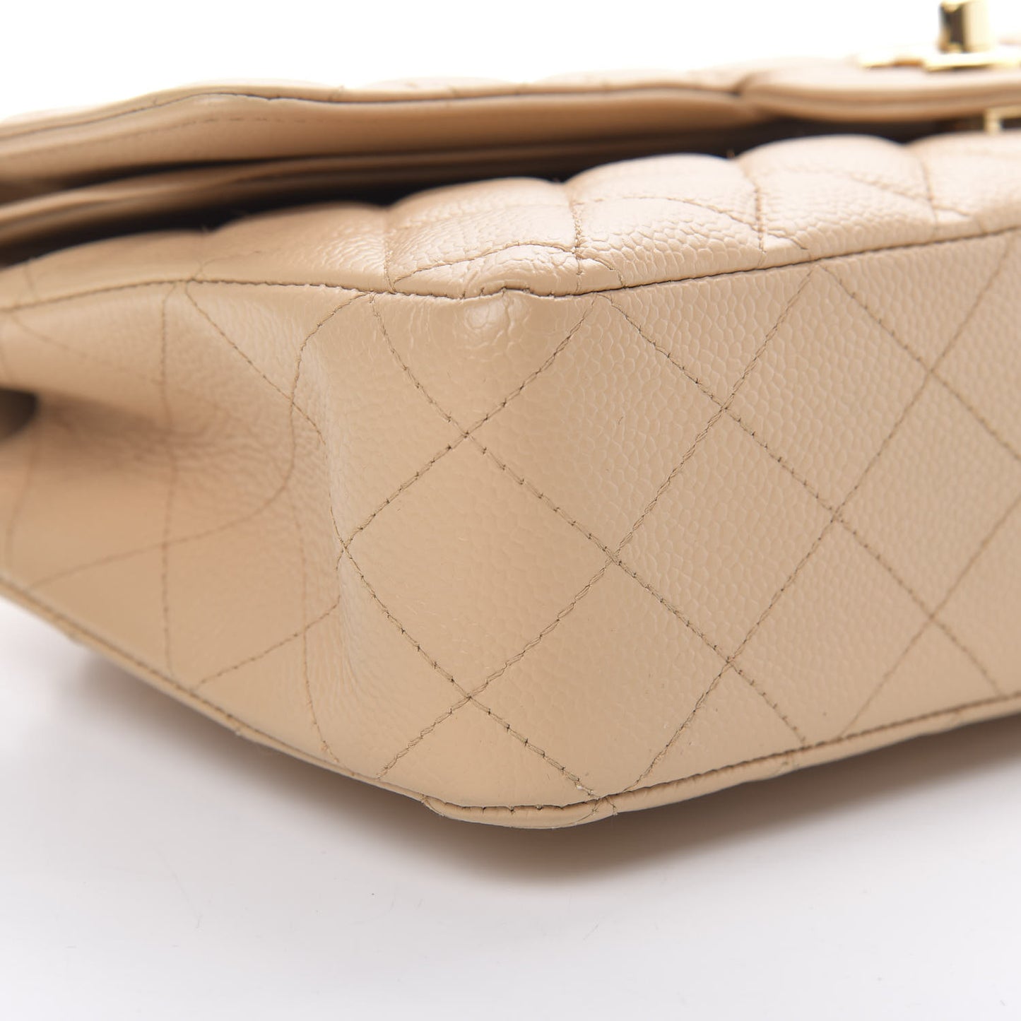 Caviar Quilted Medium Double Flap Beige