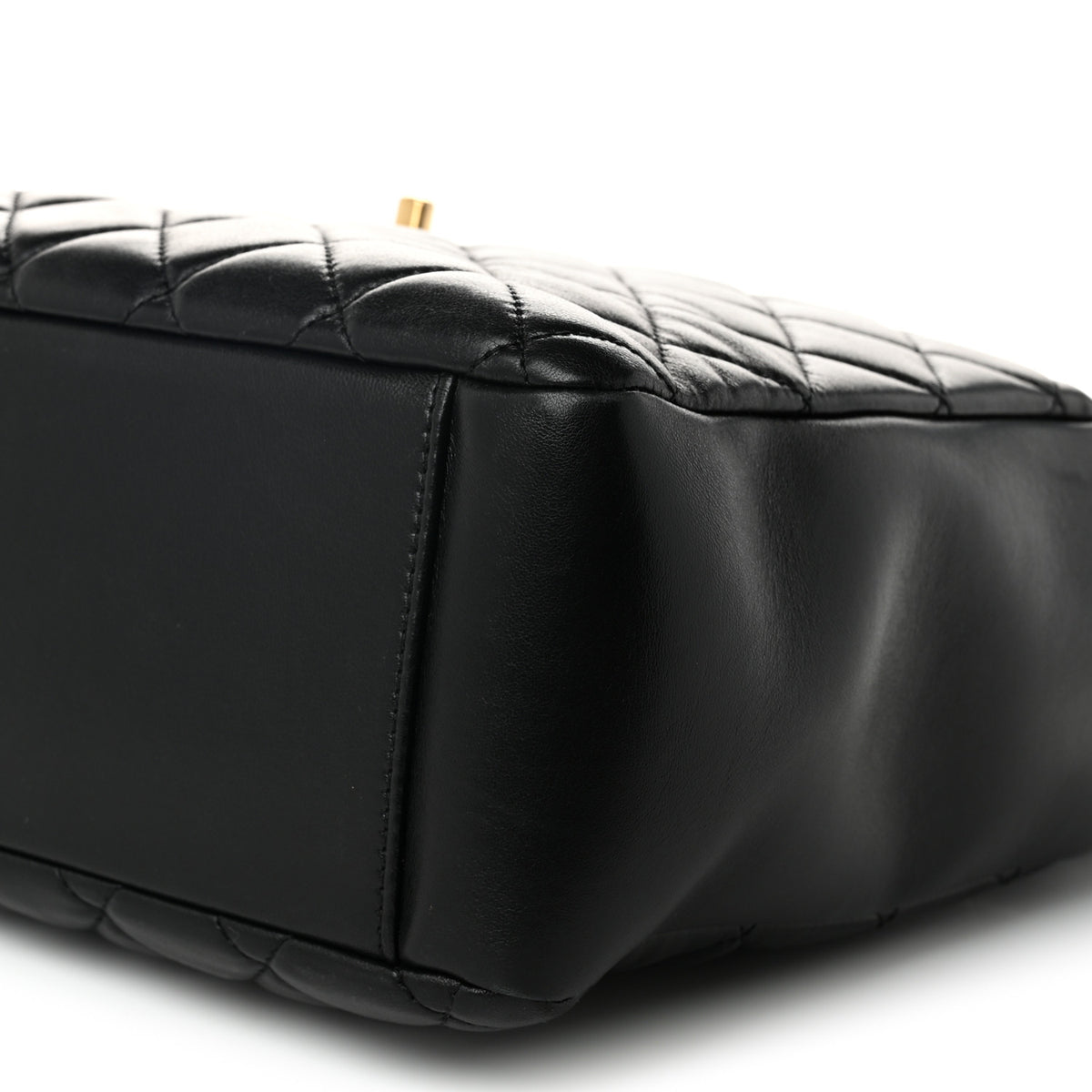 Shiny Lambskin Quilted Medium Shopping Tote Black