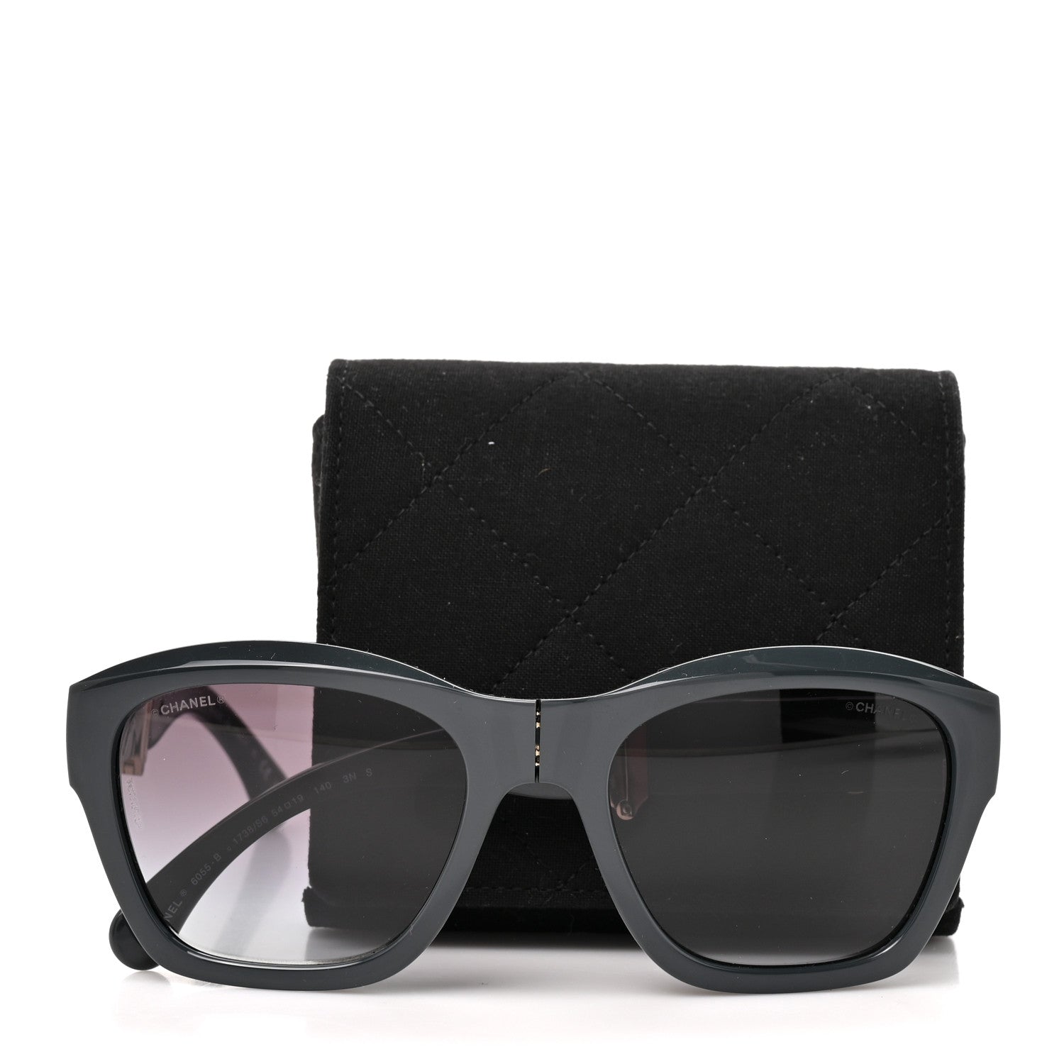 Chanel Acetate Metal Crystal Square Folding Sunglasses 6055-B Grey 9 of 9