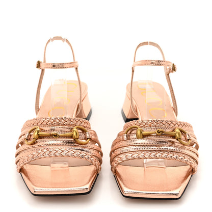 Gucci Metallic Nappa Braided Ketty Horsebit Sandals 36 Salmone 3 of 9
