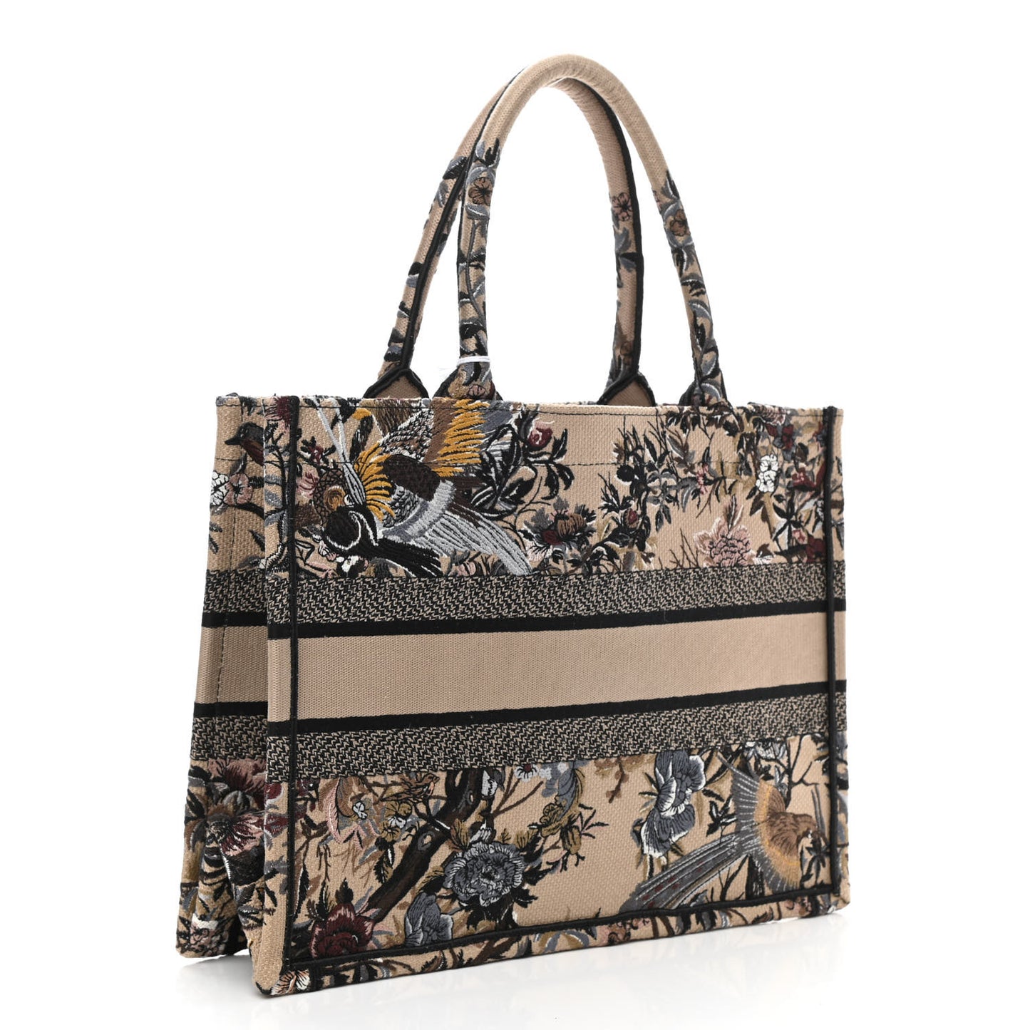 Canvas Embroidered Jardin D'Hiver Medium Book Tote Beige Multicolor