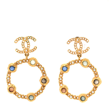 Chanel Pearl Gripoix CC Chain Drop Hoop Earrings Gold 1 of 5