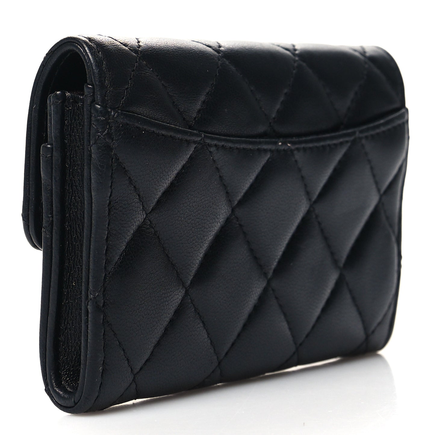 Lambskin Quilted Flap Card Holder Wallet Black