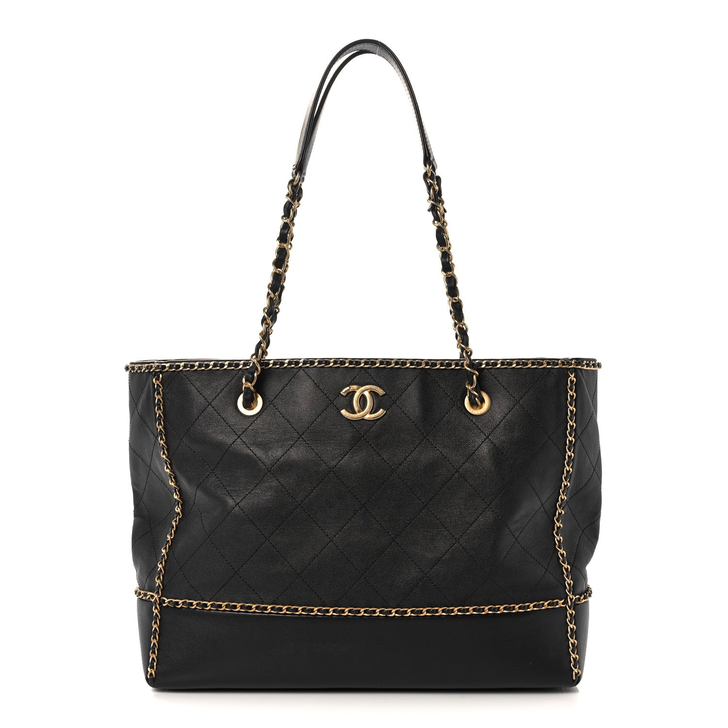 Chanel Calfskin Quilted Chain Lines Shopping Tote Black 1 of 10