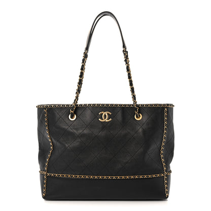 Chanel Calfskin Quilted Chain Lines Shopping Tote Black 1 of 10