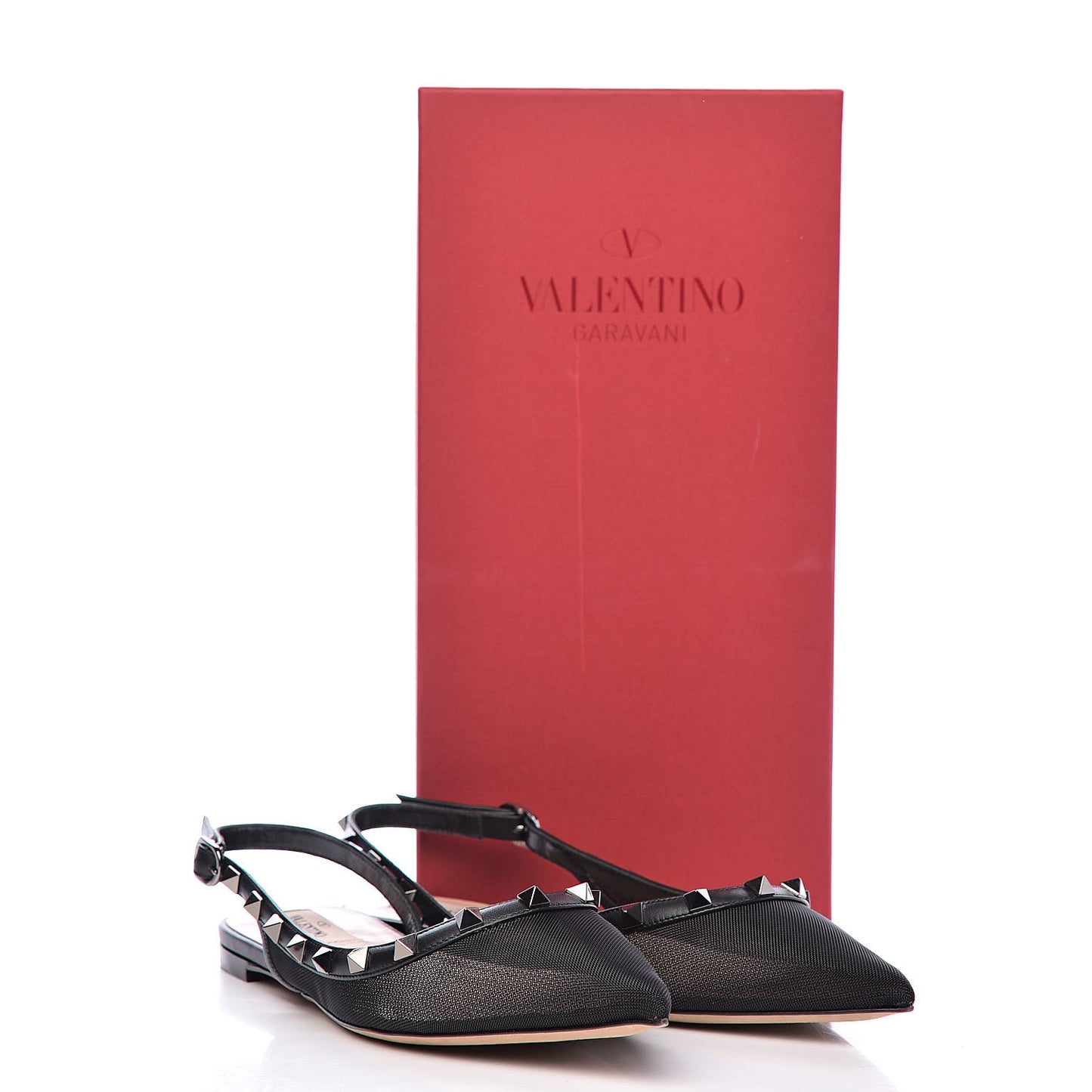Mesh Rockstud Slingback Flats 38 Black