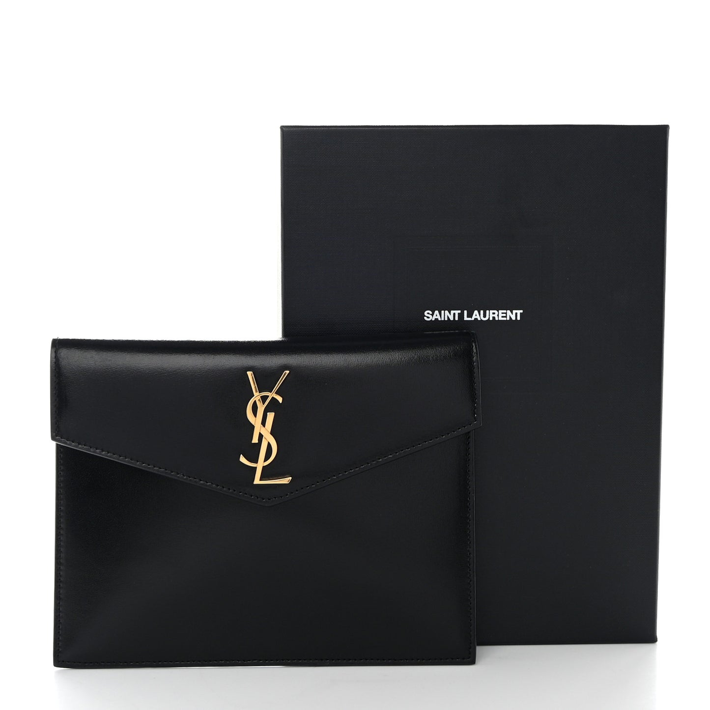 Smooth Shiny Calfskin Monogram Uptown Baby Pouch Black