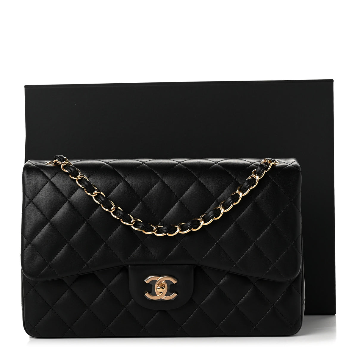 Lambskin Quilted Jumbo Double Flap Black