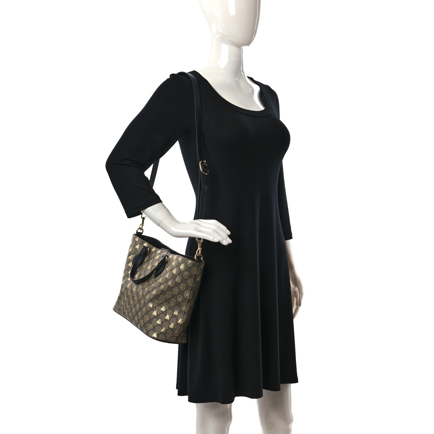Soft GG Supreme Monogram Bees Small Crossbody Tote Beige Oro Black