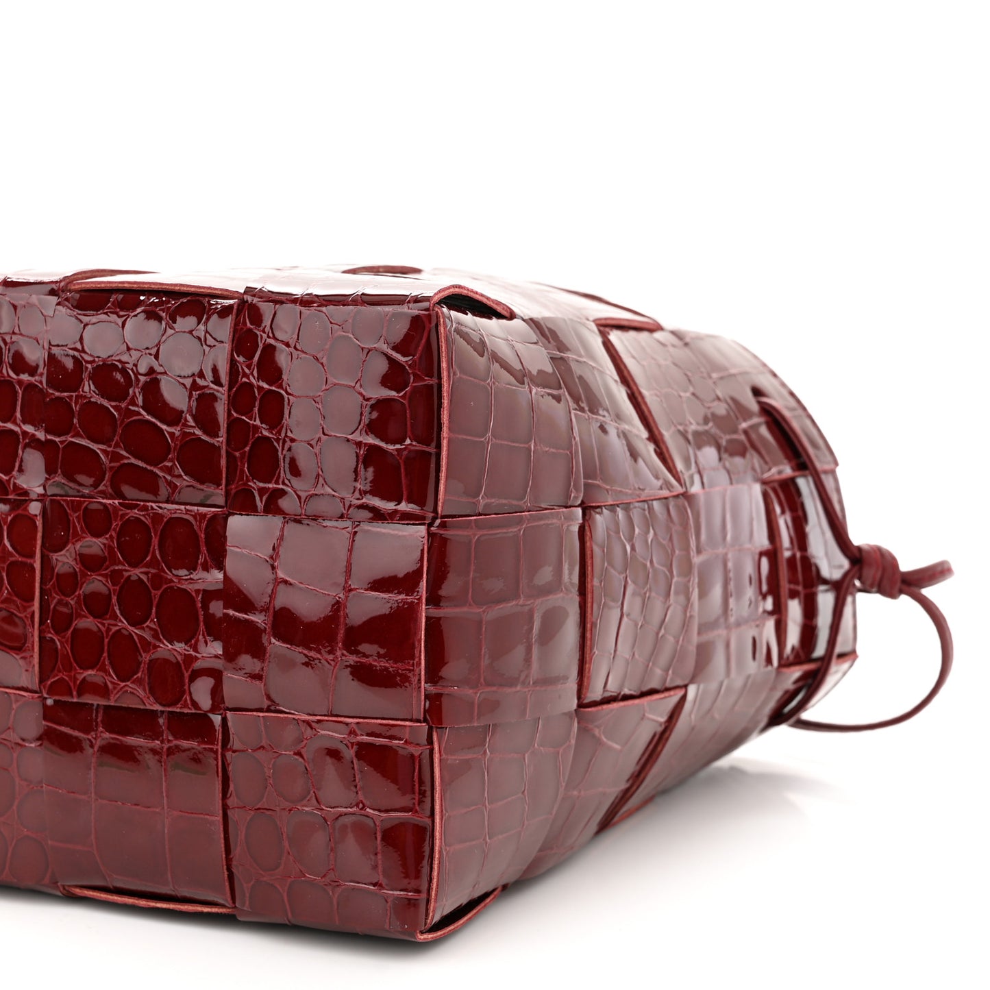 Gloss Calfskin Croc Embossed Intreccio Mini Cassette Crossbody Bucket Bag Cherry