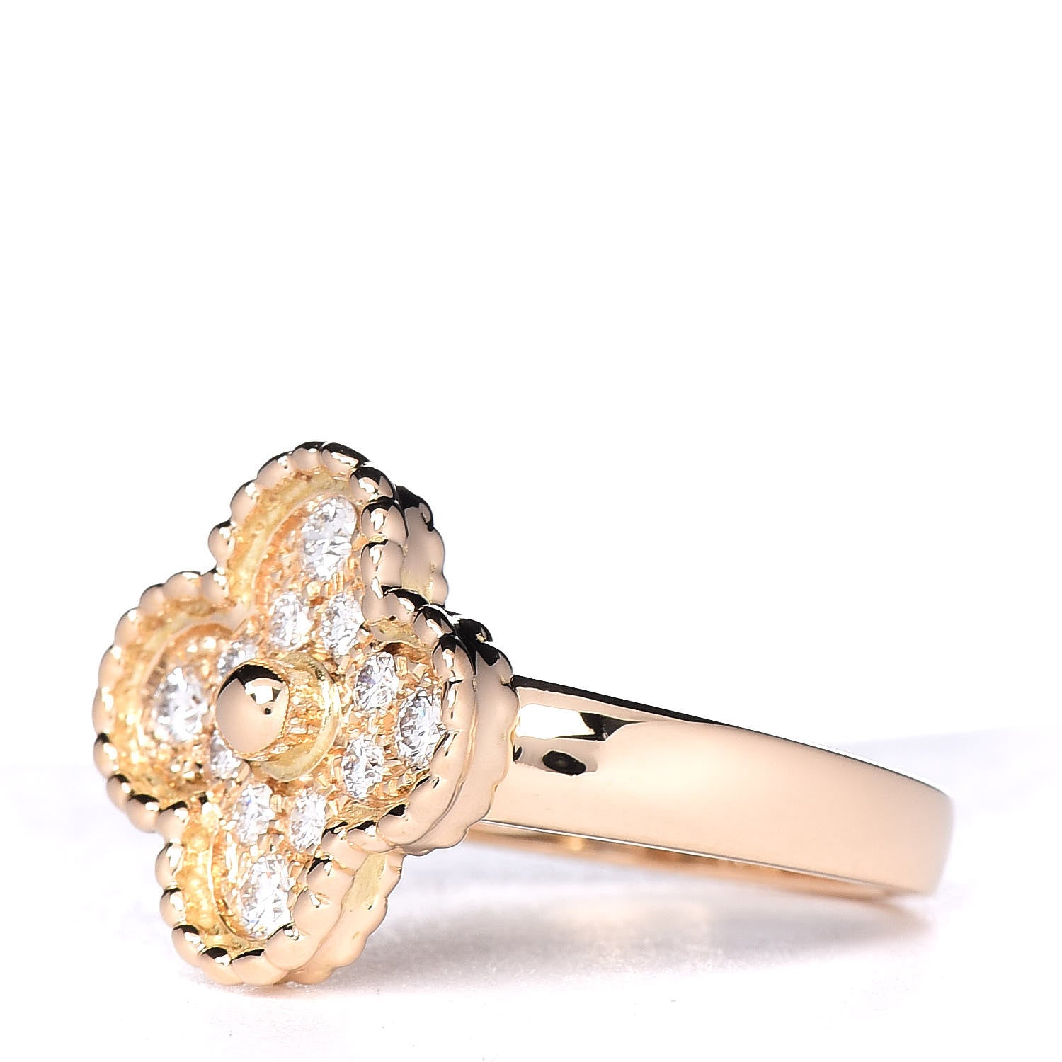 Van Cleef & Arpels 18K Yellow Gold Diamond Vintage Alhambra Ring 50 5.25 3 of 6
