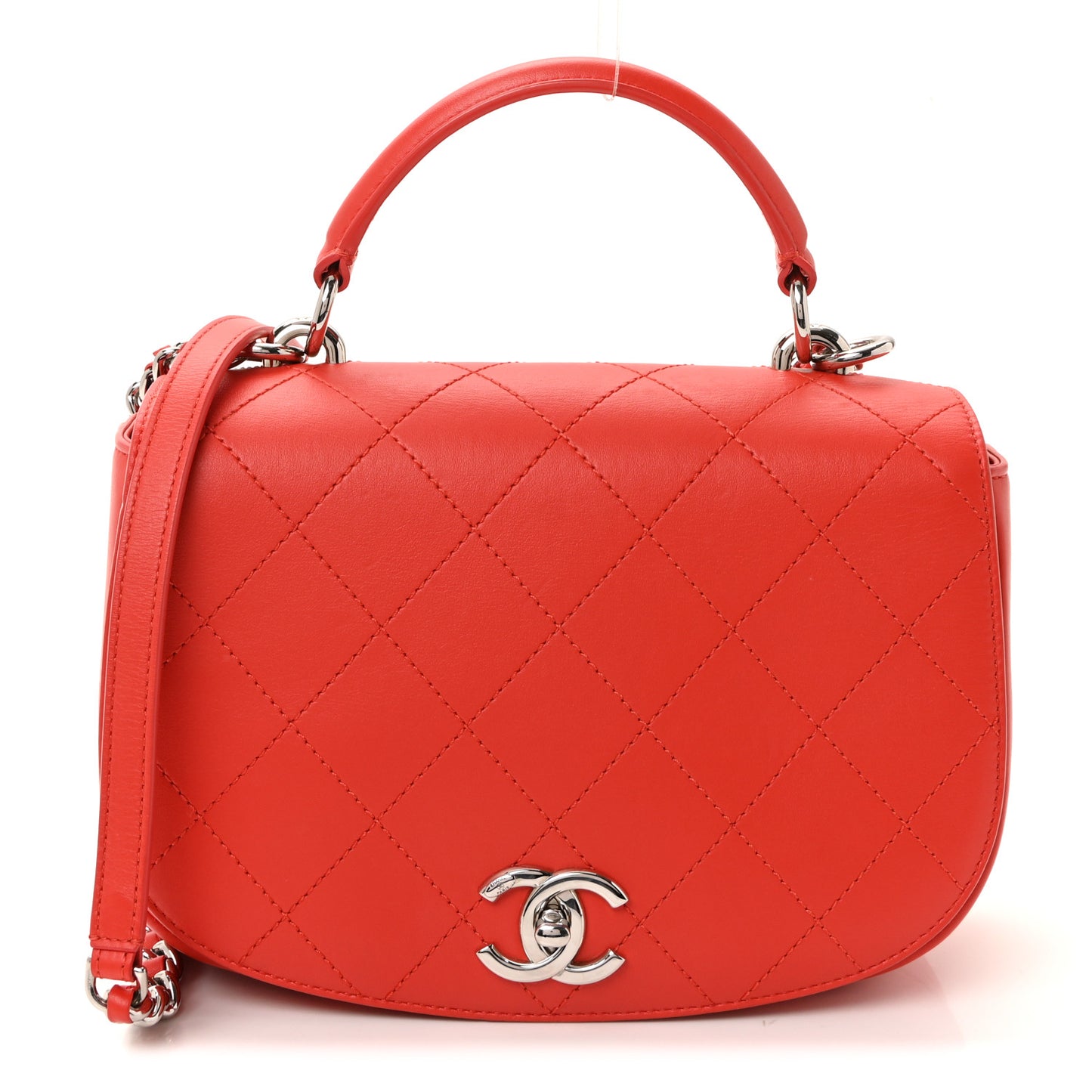 Calfskin Stitched Small Ring My Bag Flap Crossbody Red