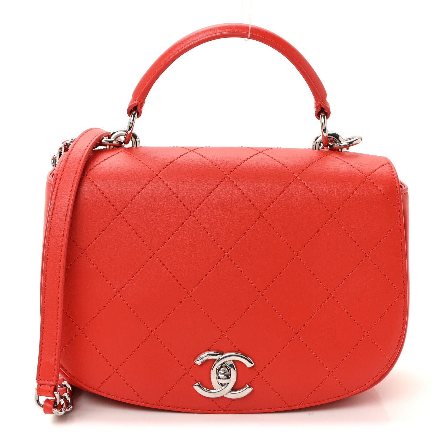 Chanel Calfskin Stitched Small Ring My Bag Flap Crossbody Red 1 of 10