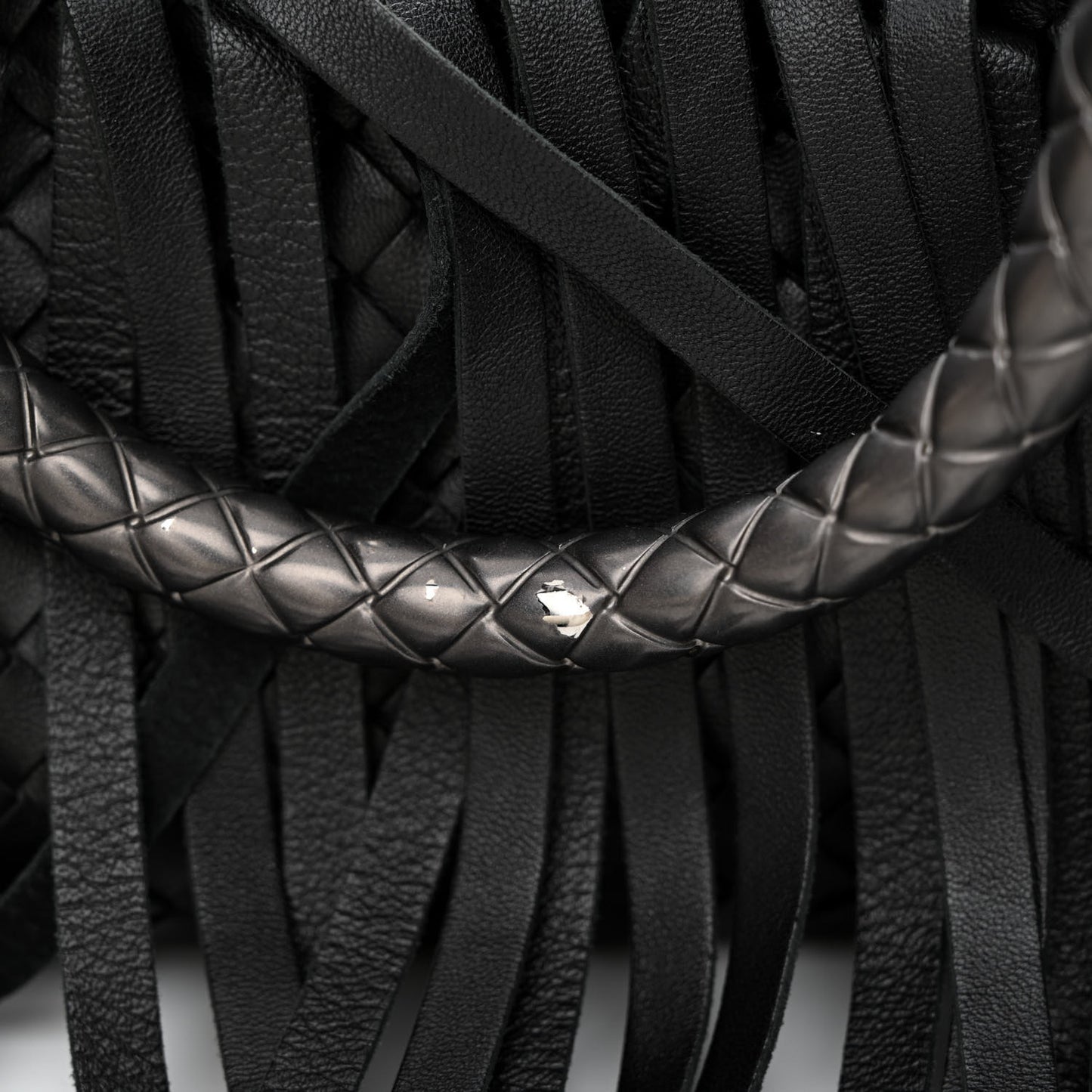 Nappa Fringe Woven Handle Tote Black