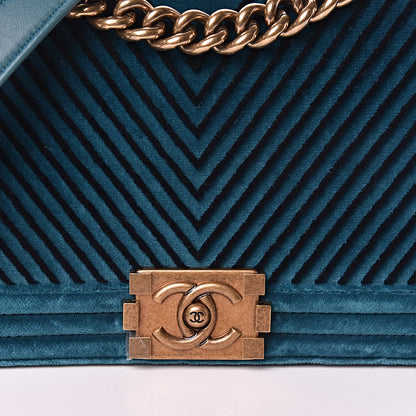 Chanel Velvet Chevron Quilted Medium Boy Flap Peacock Blue 8 of 10