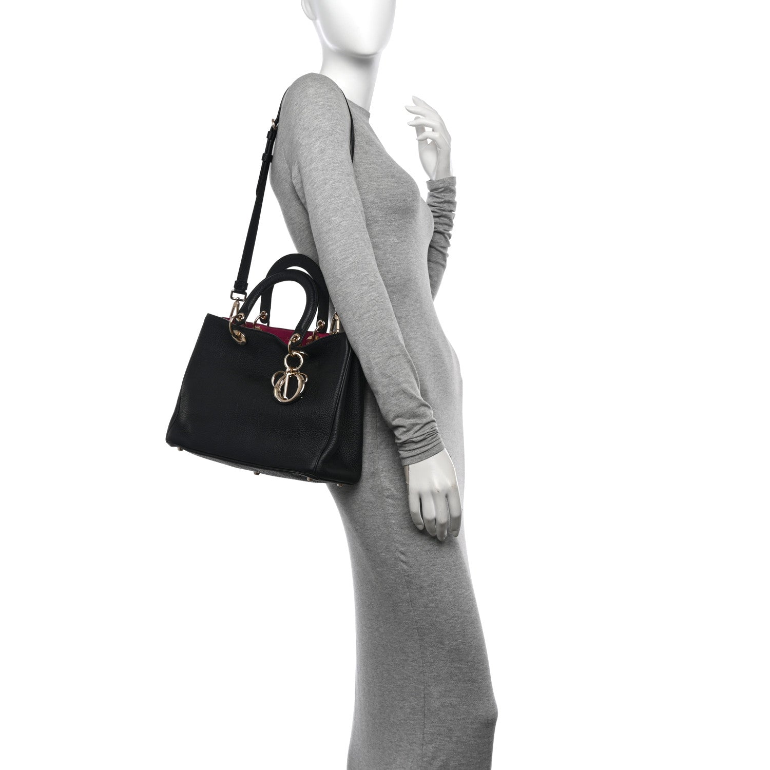 Christian Dior Bullcalf Medium Diorissimo Tote Black Rose Indien 2 of 11