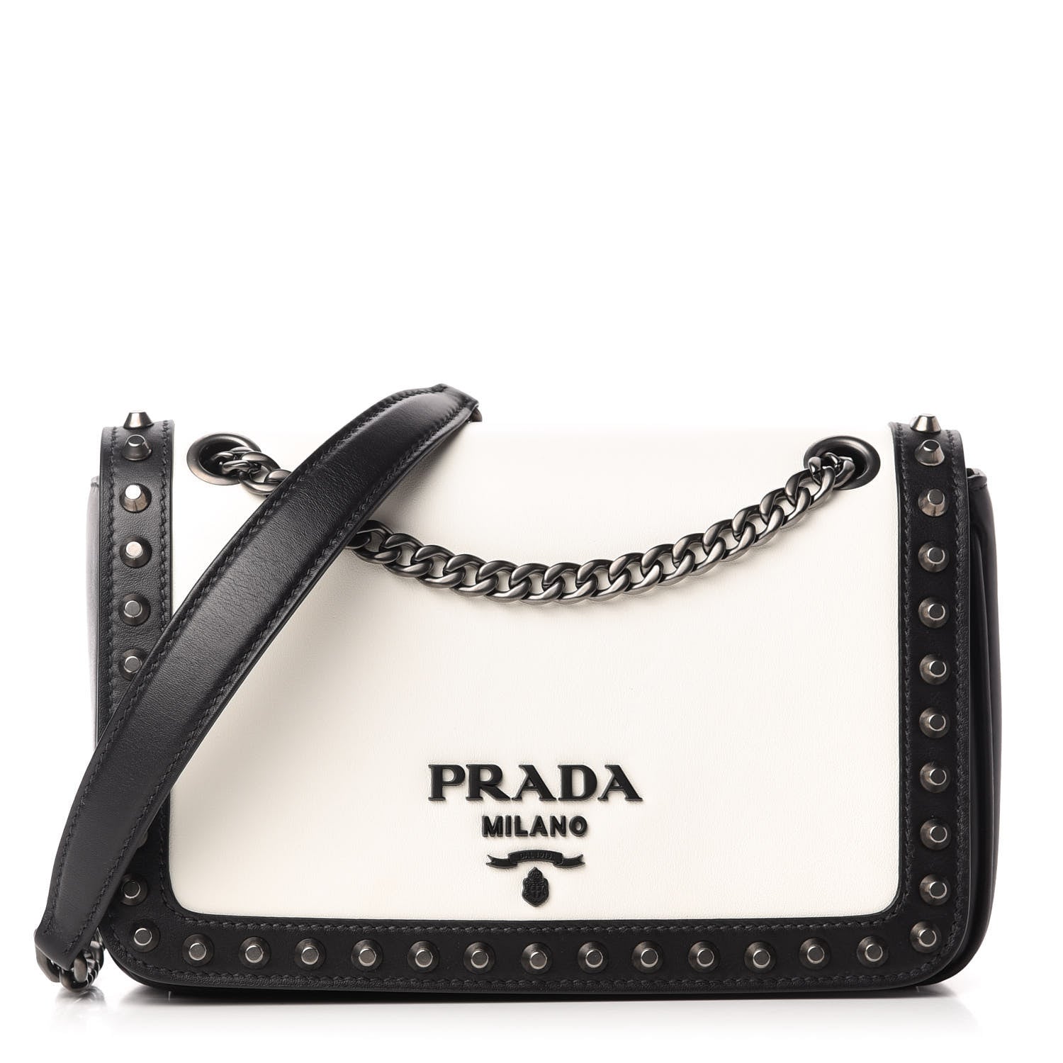 Prada Vitello Studded Crossbody White Black 1 of 10