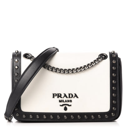 Prada Vitello Studded Crossbody White Black 1 of 10