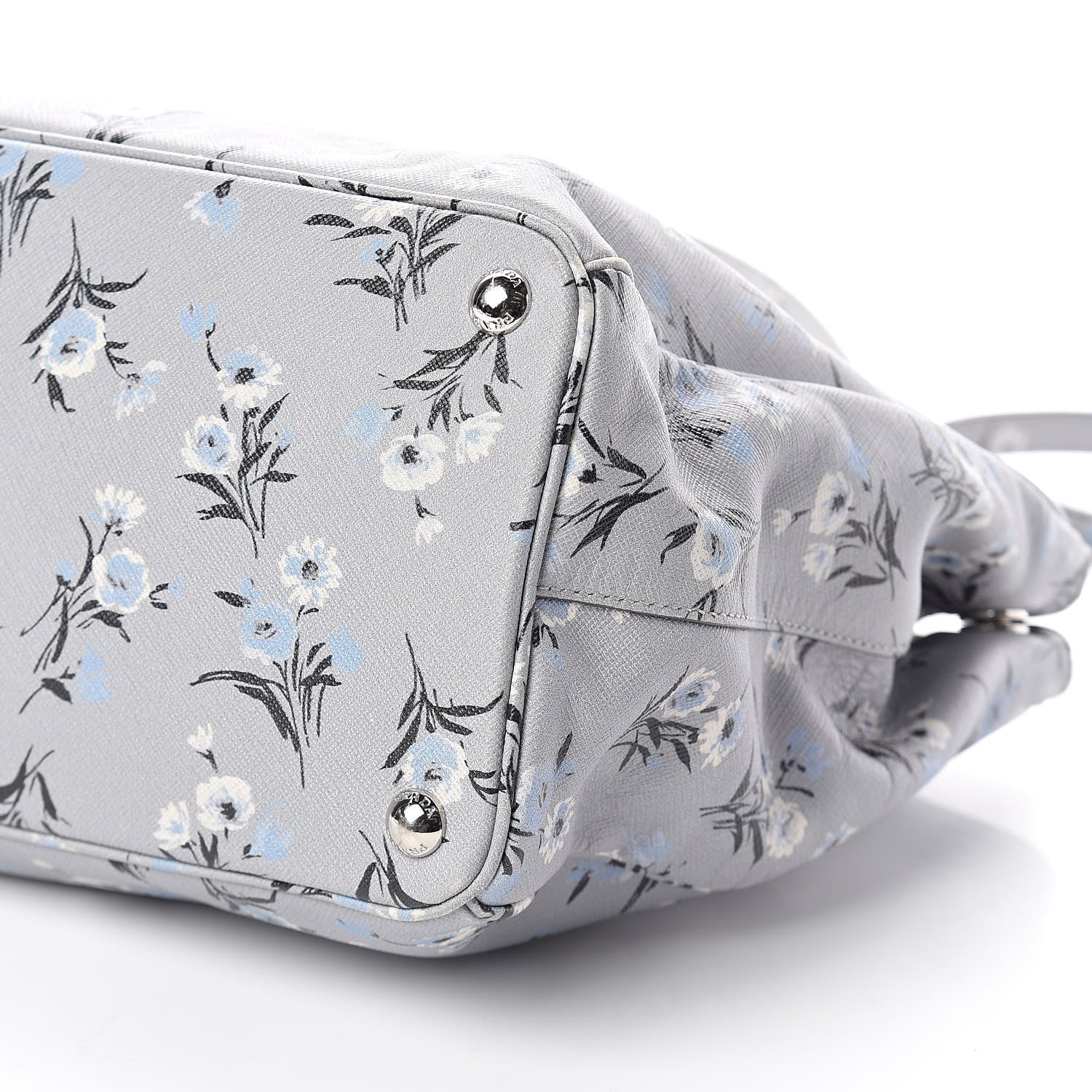 Prada Saffiano Floral Print Medium Galleria Double Zip Tote Acciaio 7 of 8