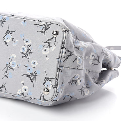 Prada Saffiano Floral Print Medium Galleria Double Zip Tote Acciaio 7 of 8