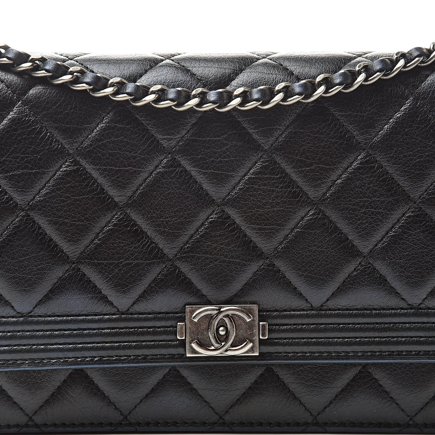 Aged Calfskin Calfskin Quilted Boy Wallet On Chain WOC Black