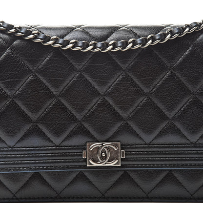 Chanel Aged Calfskin Calfskin Quilted Boy Wallet On Chain WOC Black 10 of 13