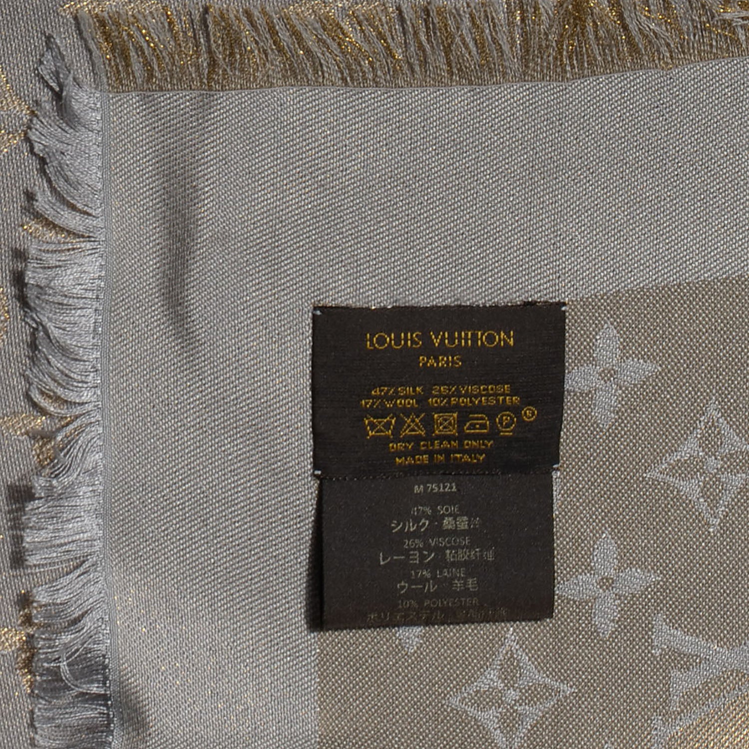 Louis Vuitton Silk Lurex Wool Monogram Shine Shawl Beige 5 of 5