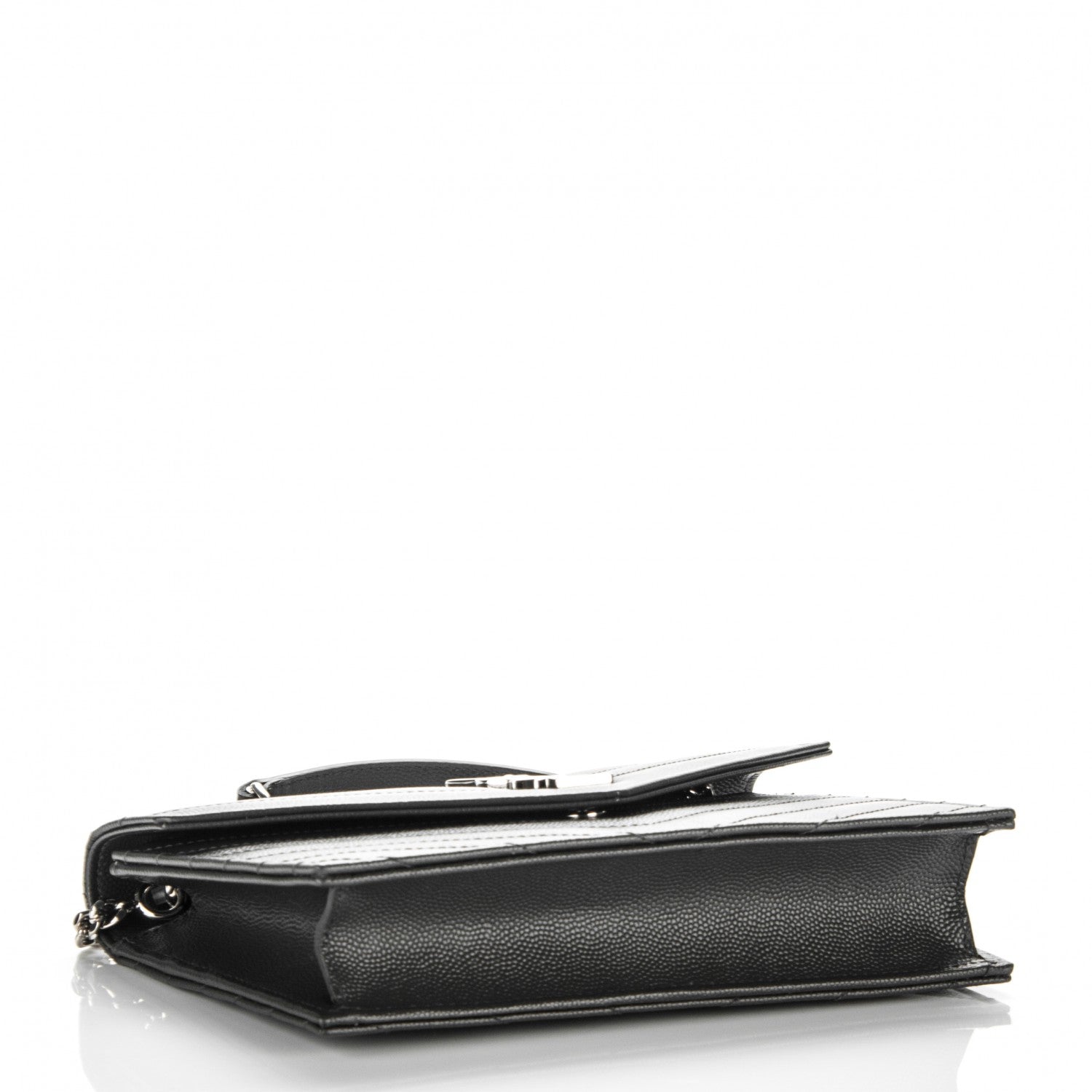 Saint Laurent Grain De Poudre Matelasse Chevron Monogram Envelope Chain Wallet Coal 4 of 7