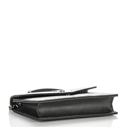 Saint Laurent Grain De Poudre Matelasse Chevron Monogram Envelope Chain Wallet Coal 4 of 7
