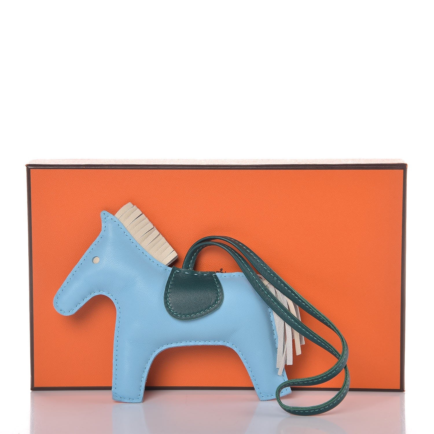 Hermes Milo Lambskin Grigri Rodeo Horse Bag Charm MM Celeste Malachite Craie 4 of 4